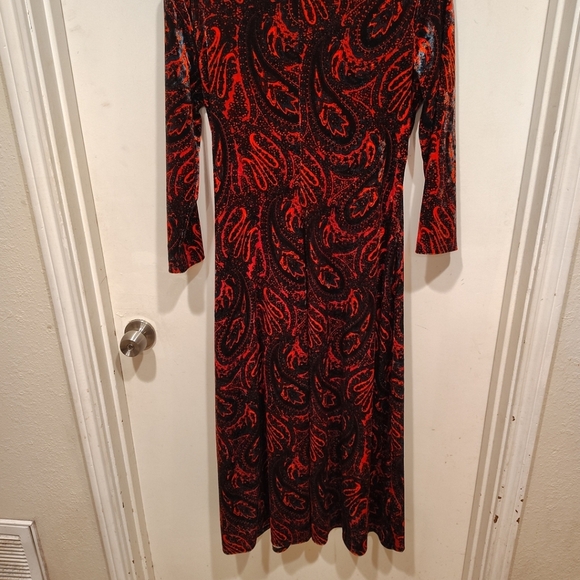 Chaus Velvet Red & Black Paisley Print Faux Wrap Dress Sz S Whimsigoth Vampire - Picture 7 of 7